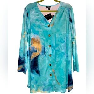 “Antthony original” watercolor, button-down blouse/Shacket 1X